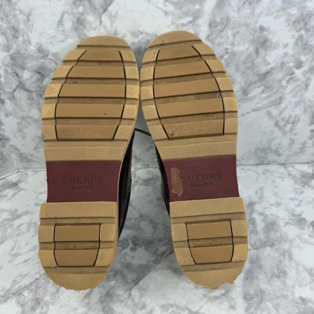 SPERRY Top-Sider 3-eye Dark Brown Leather Lug Moc Toe Boat Shoes Women’s Sz 8
